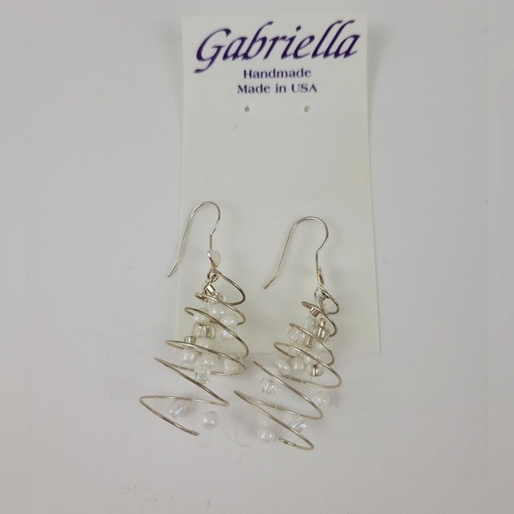 Gabriella Handmade Sterling Silver Beaded Spiral Earrings - Picture 2 of 4